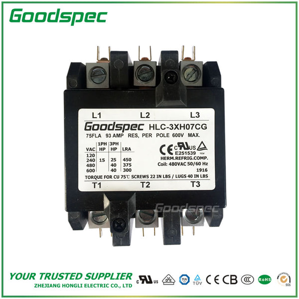 HLC-3XH07CG（3P / 75A / 480VAC）确定的目的接触器