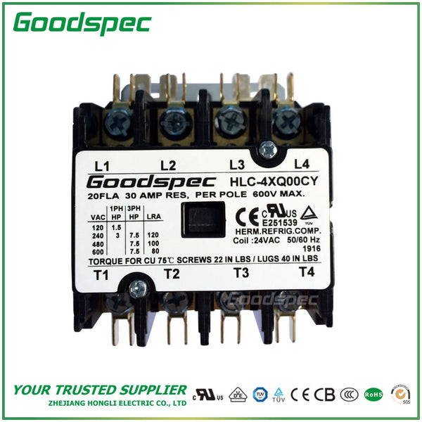 HLC-4XQ00CY(4P/20A/24V) DEFINITE PURPOSE CONTACTOR